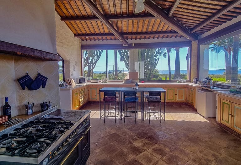 hostel kitchen with view